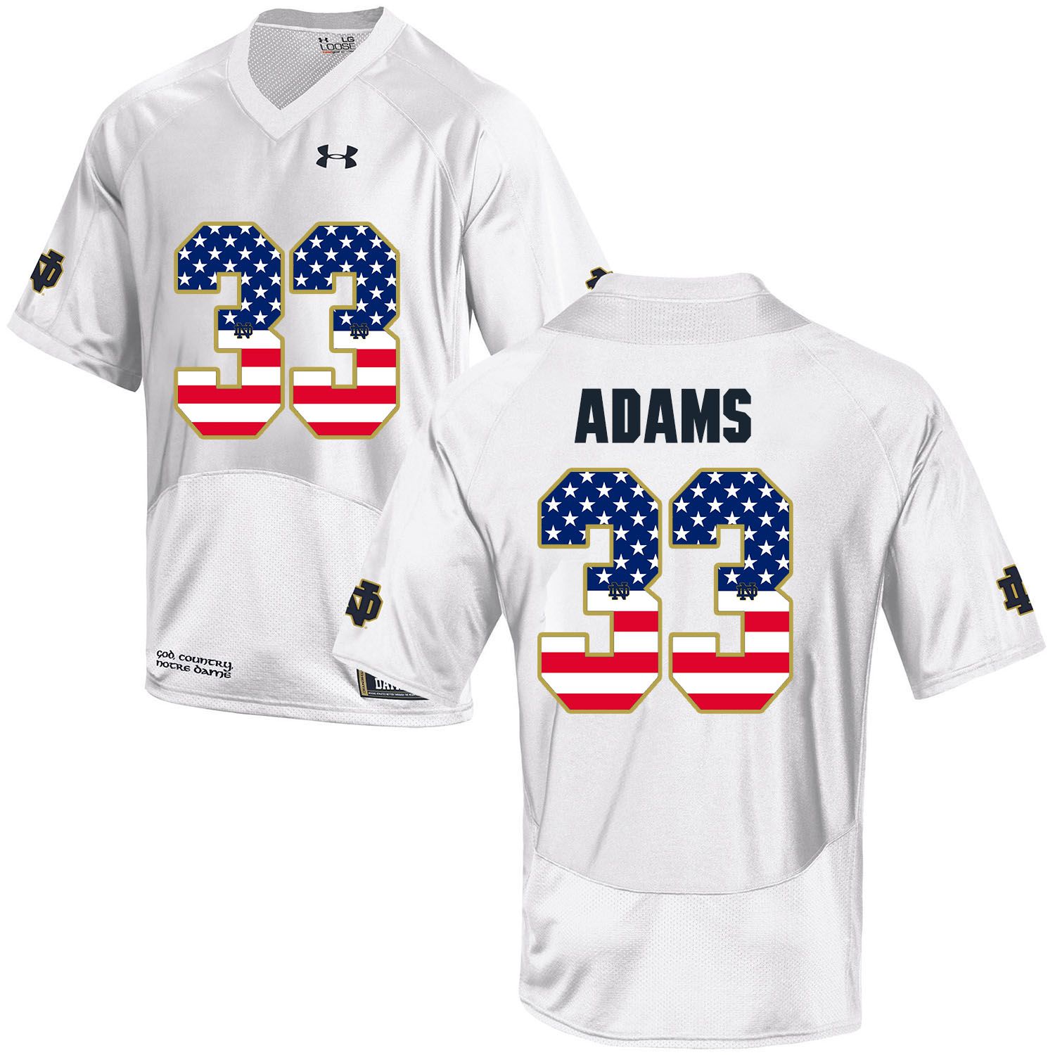 Men Norte Dame Fighting Irish #33 Adams White Flag Customized NCAA Jerseys